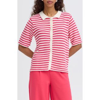 Ichi Button Front Knit Shirt in Azalea Birch Stripe at Nordstrom, Size X-Large