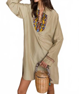 Fortela Woven Embroidered Midi Dress In Khaki