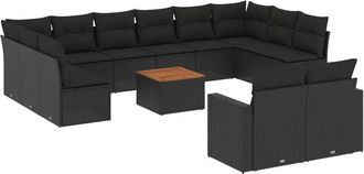 vidaXL Set De Sof&aacute;s De Jard&iacute;n Y Cojines 13 Pzas Rat&aacute;n Sint&eacute;tico Negro Vidaxl