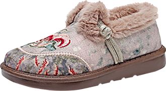 Generic Womens Embroidered Slippers with Decorative Trim, Comfortable Indoor and Outdoor Slippers Women 41, Green, 2/2.5 UK