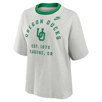 Nike Oregon Legacy Arch Script Boxy Nike Womens College T-Shirt in Grey | 01CM0DJDUOV-5GU