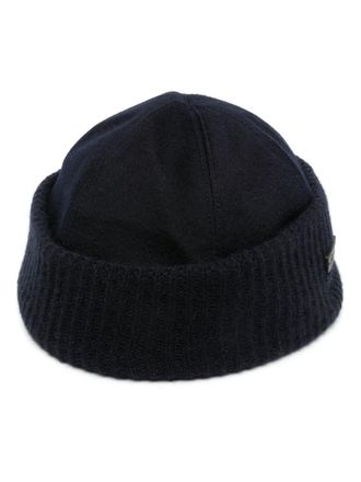 Loro Piana logo-patch leather beanie - Blue