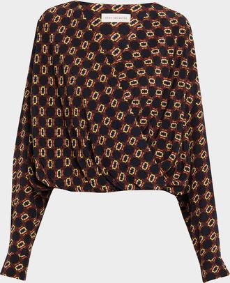 Dries Van Noten Camiel Printed Silk Long-Sleeve Wrap Top