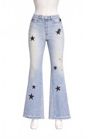 Amiri Womens Leather Star Recon Flare Jeans In Multi Indigo