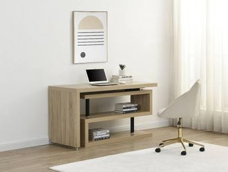 Vente-Unique Extendable Desk - MDF - Colour: Oak - 360&deg; Swivel Tray - NICEPHORE II in Light Oak