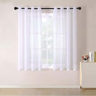 OEM Cortina Transparente Con Efecto Degradado Y Ojales - Para Cocina, Sal&oacute;n, Dormitorio - 2 Paneles 140x175cm Blanco - Blanco - - Crezuo