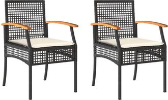 vidaXL Sillas De Jard&iacute;n Con Coj&iacute;n 2 Uds Rat&aacute;n Pe Negro Y Madera Acacia Vidaxl