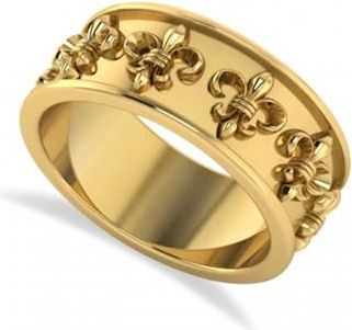 Allurez Fleur De Lis Unisex Ring/Wedding Band 14k Yellow Gold