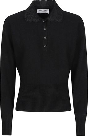 Ermanno Scervino Black Long Sleeve Polo Neck Viscose-Blend Sweater