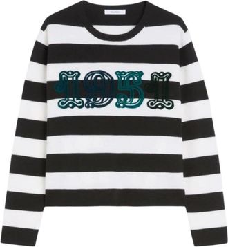 Max Mara Viterbo Gestreept Logo Sweater - Dames - Ronde hals truien - Veelkleurig - XS - Wol - Truien & Vesten