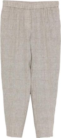 PESERICO Prince of Wales-ruit Broek - Dames - Vrijetijds broeken - Grijs - 3XL - Linnen - Broeken