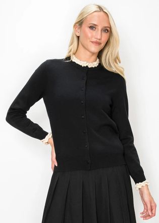 YAL New York Ruffle Trim Knit Cardigan in Black