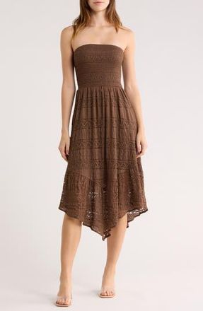 Abound Strapless Tiered Lace Midi Dress in Brown Quartz at Nordstrom Rack, Size X-Small