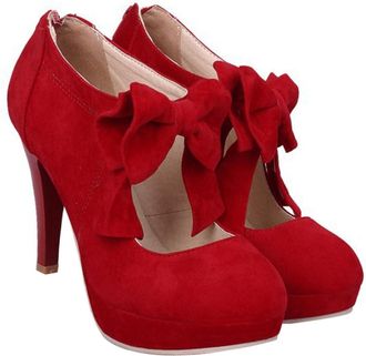 Supvox Womens Summer High Heels Bowknot Round-Toe Pumps Red Suede 40 EU Stylish Party Shoes