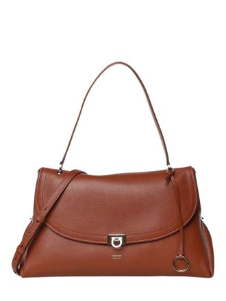 Ferragamo Sh L Curved Flap Calf Leather Handbag