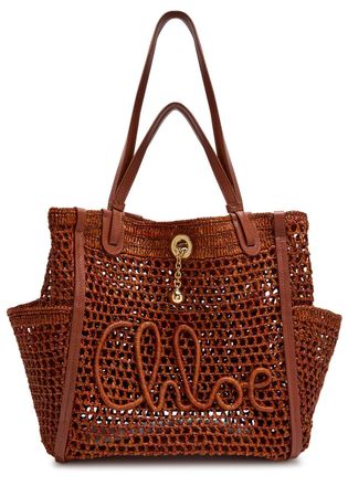 Chlo&eacute; Iconic Logo Leather and Raffia Tote bag - Brown - One Size