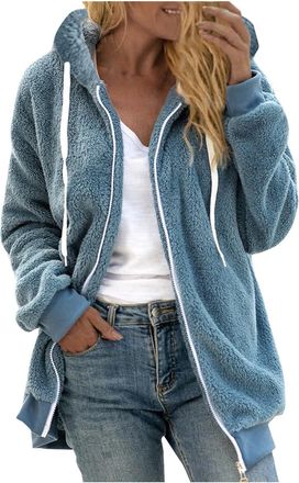Generic Winter Jackets for Women UK, Ladies Fleece Jackets Full Zip Teddy Bear Fluffy Coat Cozy Fuzzy Sherpa Hoodie Sweatshirt Hooded Overcoat Jumper Warm Plu