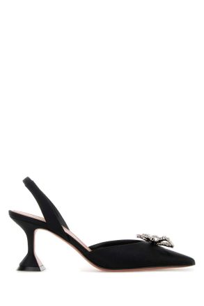 Amina Muaddi Black Satin Rosie Pumps