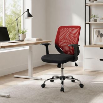 Dmora Dmora - Silla De Oficina Daaro, Silla Ejecutiva De Malla Con Reposabrazos, Asiento De Oficina Ergon&oacute;mico, 60x54h90/98 Cm, Negro Y Rojo