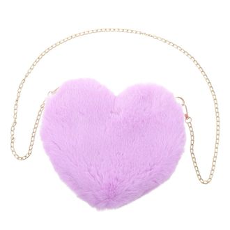 Yardwe WomenS Plush Heart-Shaped Crossbody Bag Single-Shoulder Lady Outdoor Cosmetics Storage Pouch Portable Soft Chain Strap Handbag for ValentineS Day