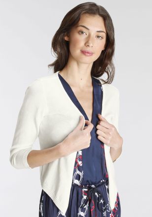 DELMAO Bolero DELMAO, Damen, Gr. 36/38, weiss (sanftes wei&szlig;), Feinstrick, Obermaterial: 50% Baumwolle, 50% Polyacryl, unifarben, figurbetont kurz, ohne Aussc