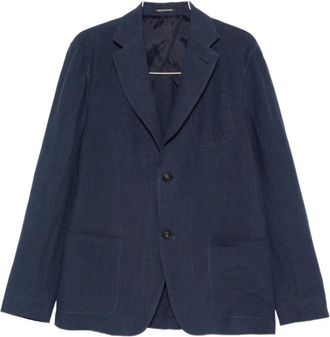 Emporio Armani Single-breasted jas in vervaagd linnen - Heren - Blazers - Blauw - XL - Linnen - Jassen