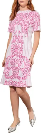 Ming Wang Jacquard Rib Dress in White/Carmine Rose at Nordstrom Rack, Size X-Small