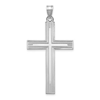 Diamond2Deal 14k White Gold Solid Laser Etched Cross Pendant