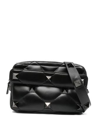 Valentino Garavani Roman Stud diamond-quilted shoulder bag - men - Lamb Skin/Lamb Skin - One Size - Black