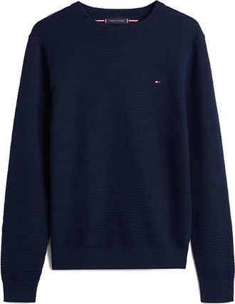Tommy Hilfiger Seasonal Structure Crew Neck Sweater - Heren - Ronde hals truien - Blauw - L - Katoen - Truien & Vesten