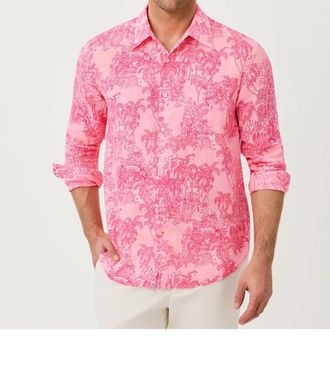 Lilly Pulitzer Addison Button Down Shirt In Conch Shell Pink Palm Beach Destination