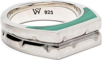 Stephen Webster Sterling Silver Inscription Inlay Malachite Signet Ring - Mens - Sterling Silver/Malachite