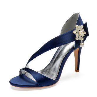Generic Wedding High Stiletto Heels Heeled Womens Sandals Bridal Sexy Open Toe Heels Daily Party Dress 10.5Cm,Dark Blue,4 UK