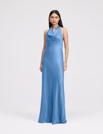Ghost London Elara Cowl Front Satin Maxi Dress in Chambray Blue at Nordstrom, Size 10