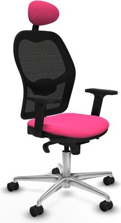 Piqueras y Crespo Piqueras Y Crespo - Jorquera Sincro Malla Negra Similpiel Rosa Brazos 2d Base Aluminio Cabecero Fijo Ruedas 65mm Nailon