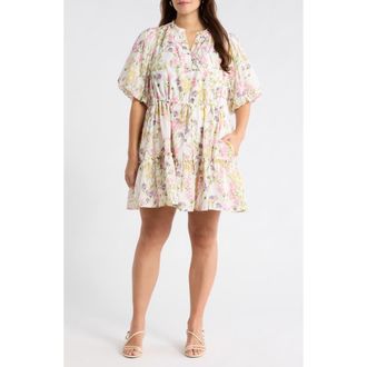 Sugarlips Lita Floral Noella Shift Minidress in White-Multi at Nordstrom, Size 2X