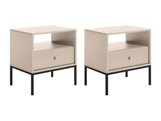 Vente-Unique Set Of 2 Bedside Tables - 1 Drawer & 1 Recess - Beige - BOGDAN