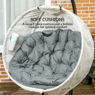 OUTSUNNY Hanging Egg Chair Outdoor Indoor Swing Chair - Folding Basket - Grey | TJ Hughes