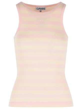 Ganni Camiseta sin mangas de algod&oacute;n el&aacute;stico en rosa de Ganni