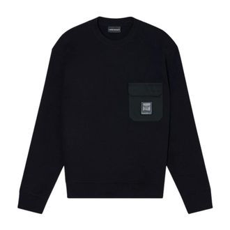 Emporio Armani Sweatshirts, male, Black, Size: XL ASV Double-Jersey Sweatshirt with Pocket and Logo Patch