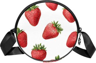 Generic Circle Crossbody Bag for Women, Strawberries Small Sling Bag Daypack with Zipper Adjustable Shoulder Straps Casual Ladies Girls Round Purse