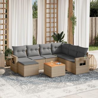 vidaXL Juego De Sof&aacute;s Jard&iacute;n Con Cojines Beige Mezcla 8 Pzas Rat&aacute;n Pe Vidaxl
