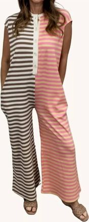 Wishlist Daisy Striped Jumpsuit In Mocha/peach