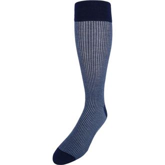 Trafalgar Store Gerald Box Designed Mercerized Cotton Mid-Calf Socks in Navy And Light Blue at Nordstrom