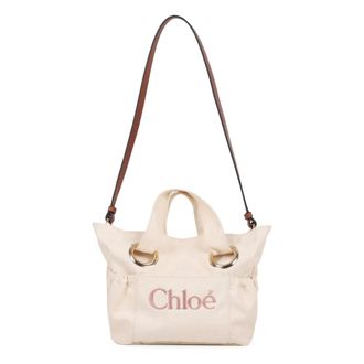 Chlo&eacute; Cotton Handbag with Logo - female - Chlo&eacute; - Shopping Bags - White - ONE SIZE - Bags