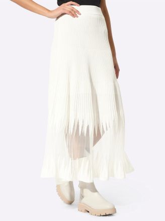 Cr&eacute;ation L Strickrock CREATION L, Damen, Gr. 36, beige (ecru), 47% Baumwolle, 47% Modal, 5% Polyester, 1% metallisierte Fasern, unifarben, lang, R&ouml;cke Strickrock