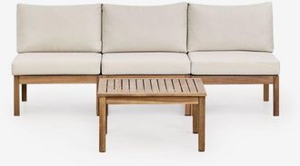 Sklum Sklum - Conjunto De Jard&iacute;n Con Sof&aacute; Modular De 3 Piezas Y Mesa De Centro En Madera De Acacia Branson