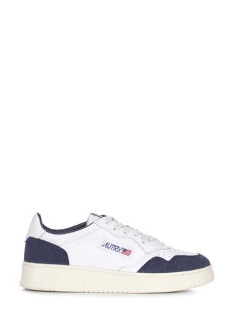 Autry Autry Medagliato Basso Maschiles Sneakers In Pelle Bianca E Camoscio Blu Denim