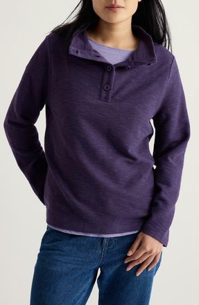 Seasalt Cornwall Last Boat Organic Cotton Half Placket Sweatshirt in Dark Violet at Nordstrom, Size 14