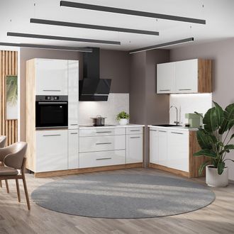 Vicco Cocina Fame-line, Blanco Alto Brillo/roble Dorado, 220 X 120 Cm, Et Antracita, Vicco